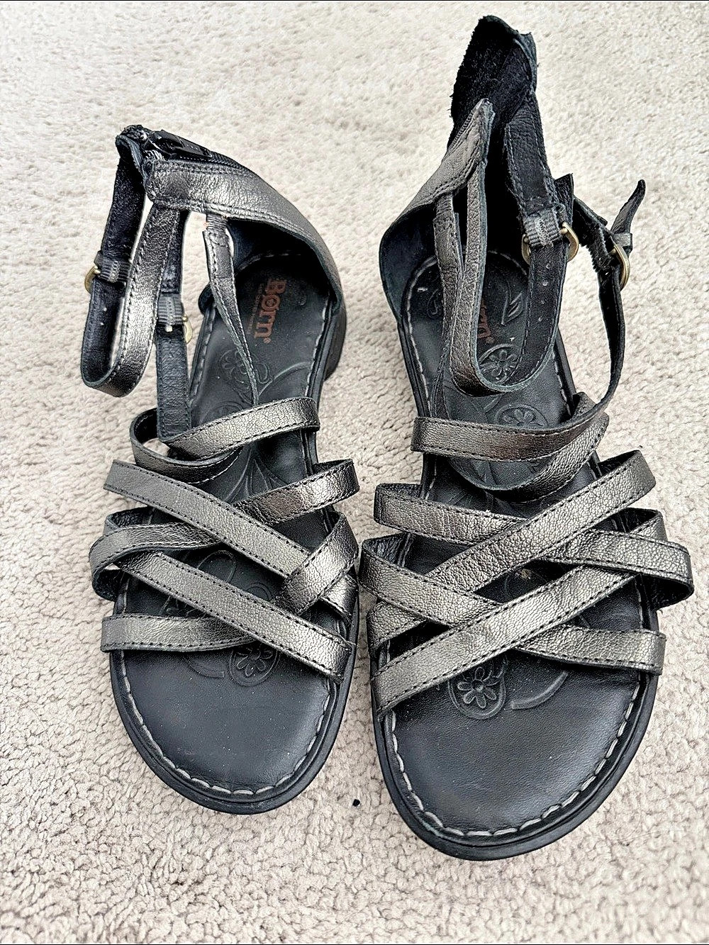 Born Strappy Leather Sandals in Black US 6